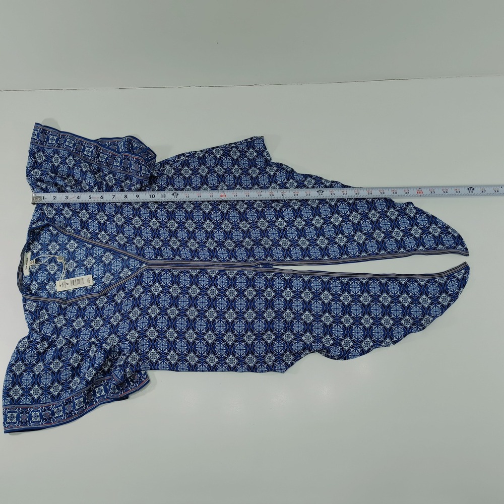 Max Studio Blouse Tie Front Blue‎ Patterned Ruffle Sleeve Size M Pull Over - Picture 7 of 9
